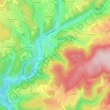 Topografische kaart Les Rivaux, hoogte, reliëf