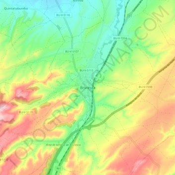 Topografische kaart Briviesca, hoogte, reliëf