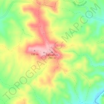 Topografische kaart Cascalhos, hoogte, reliëf