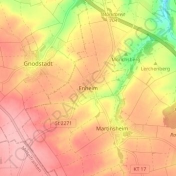 Topografische kaart Enheim, hoogte, reliëf