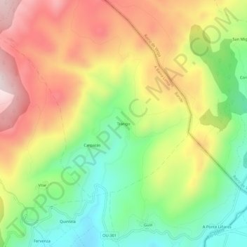 Topografische kaart Trarigo, hoogte, reliëf