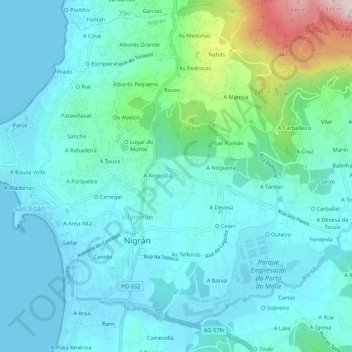 Topografische kaart Grolos, hoogte, reliëf