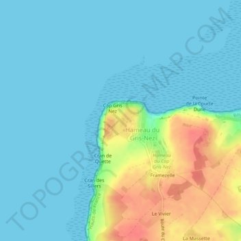 Topografische kaart Cap Gris-Nez, hoogte, reliëf