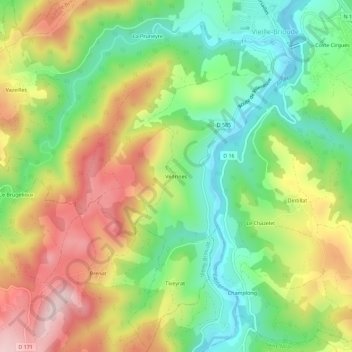 Topografische kaart Védrines, hoogte, reliëf