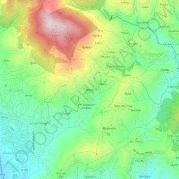 Topografische kaart Golzio, hoogte, reliëf