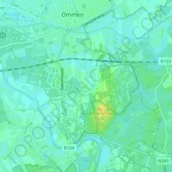 Topografische kaart Besthmen, hoogte, reliëf
