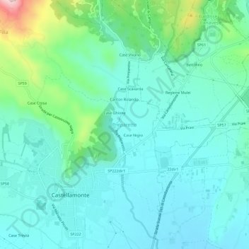 Topografische kaart Preparetto, hoogte, reliëf