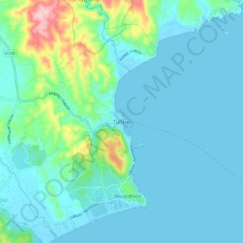 Topografische kaart Githion, hoogte, reliëf
