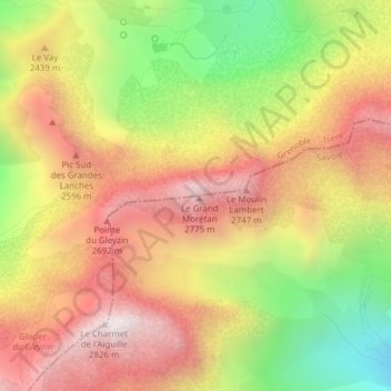 Topografische kaart Le Grand Morétan, hoogte, reliëf