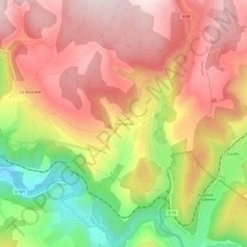 Topografische kaart Les Salces, hoogte, reliëf