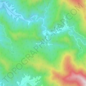 Topografische kaart 浯田坑, hoogte, reliëf