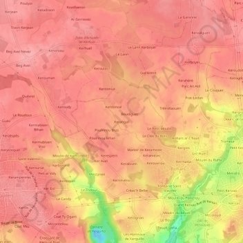 Topografische kaart Kerangall, hoogte, reliëf