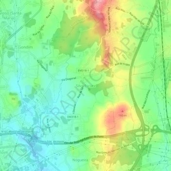 Topografische kaart Silva Escura, hoogte, reliëf