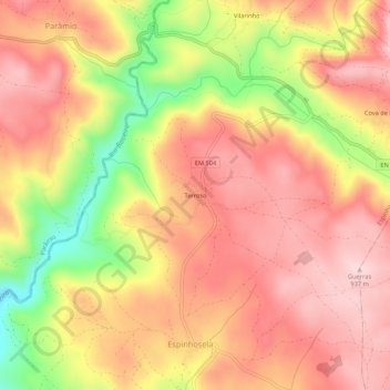 Topografische kaart Terroso, hoogte, reliëf