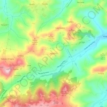 Topografische kaart Monchio, hoogte, reliëf