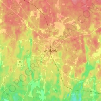 Topografische kaart Lönsboda, hoogte, reliëf