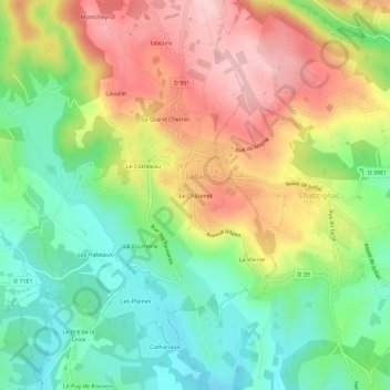 Topografische kaart Le Châtenet, hoogte, reliëf