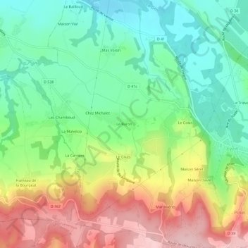 Topografische kaart Le Buron, hoogte, reliëf