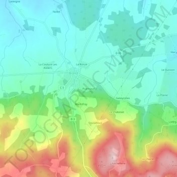 Topografische kaart Puernaud, hoogte, reliëf
