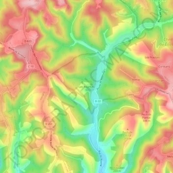 Topografische kaart Les Pountiés, hoogte, reliëf