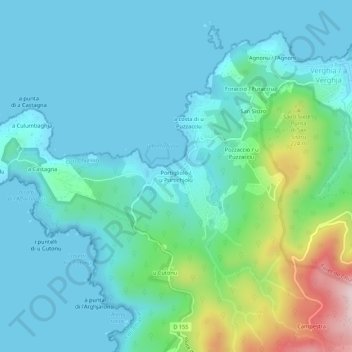 Topografische kaart Portigliolo, hoogte, reliëf