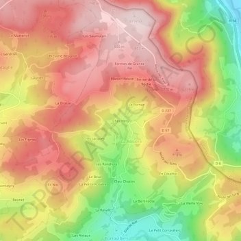 Topografische kaart Chez Héry, hoogte, reliëf