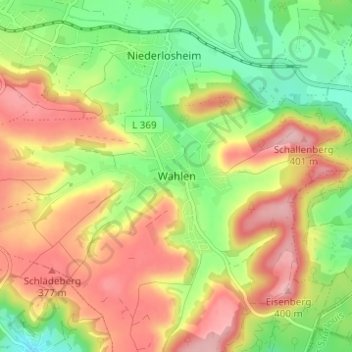 Topografische kaart Wahlen, hoogte, reliëf