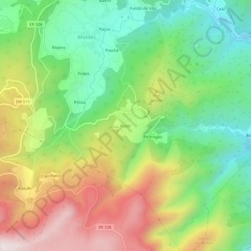 Topografische kaart Fuste, hoogte, reliëf
