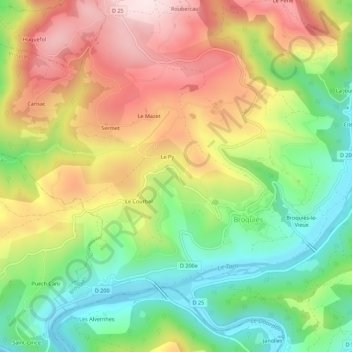 Topografische kaart Marabonne, hoogte, reliëf