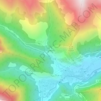 Topografische kaart Sentenac, hoogte, reliëf