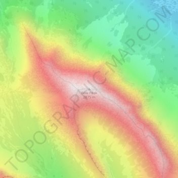 Topografische kaart Bow Peak, hoogte, reliëf
