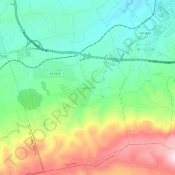 Topografische kaart Agullent, hoogte, reliëf