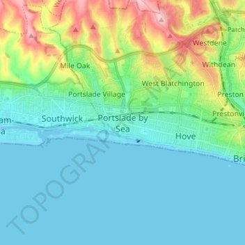 Topografische kaart Portslade by Sea, hoogte, reliëf