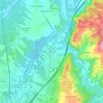 Topografische kaart Tornada, hoogte, reliëf
