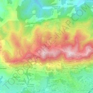 Topografische kaart El Pevidal, hoogte, reliëf