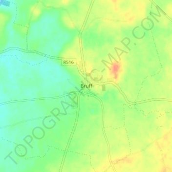 Topografische kaart Bruff, hoogte, reliëf