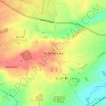 Topografische kaart North Rauceby, hoogte, reliëf