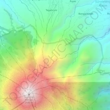 Topografische kaart Hutan, hoogte, reliëf