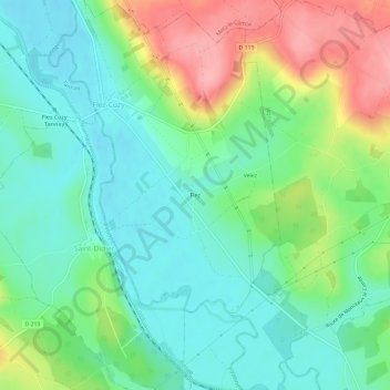 Topografische kaart Flez, hoogte, reliëf