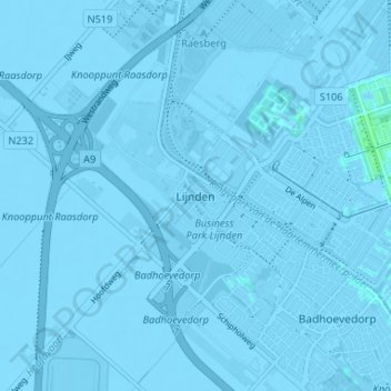 Topografische kaart Lijnden, hoogte, reliëf