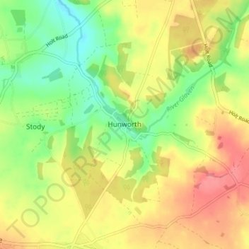Topografische kaart Hunworth, hoogte, reliëf
