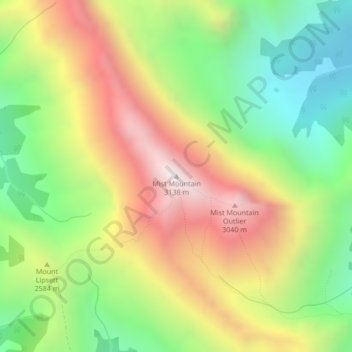 Topografische kaart Mist Mountain, hoogte, reliëf