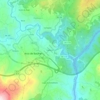 Topografische kaart Gaiteiras, hoogte, reliëf