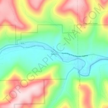 Topografische kaart Rexford, hoogte, reliëf
