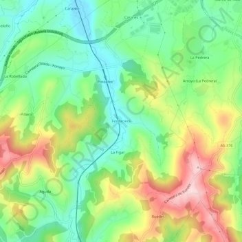 Topografische kaart Fontaciera, hoogte, reliëf