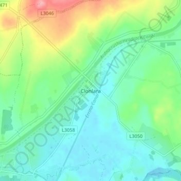 Topografische kaart Cloonlara, hoogte, reliëf