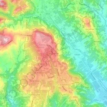 Topografische kaart Borgo Antiga, hoogte, reliëf