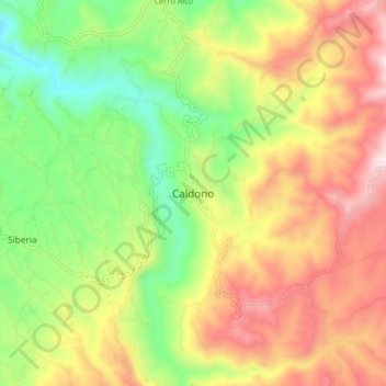 Topografische kaart Caldono, hoogte, reliëf