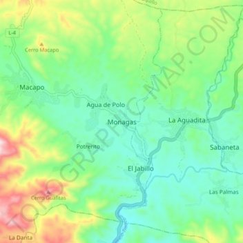 Topografische kaart Monagas, hoogte, reliëf