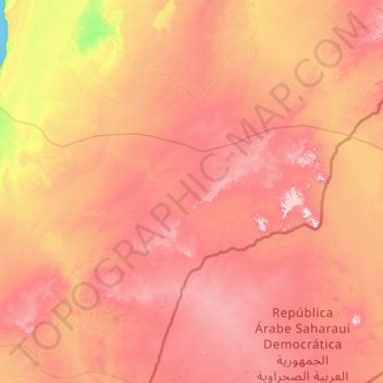 Topografische kaart Westelijke Sahara, hoogte, reliëf